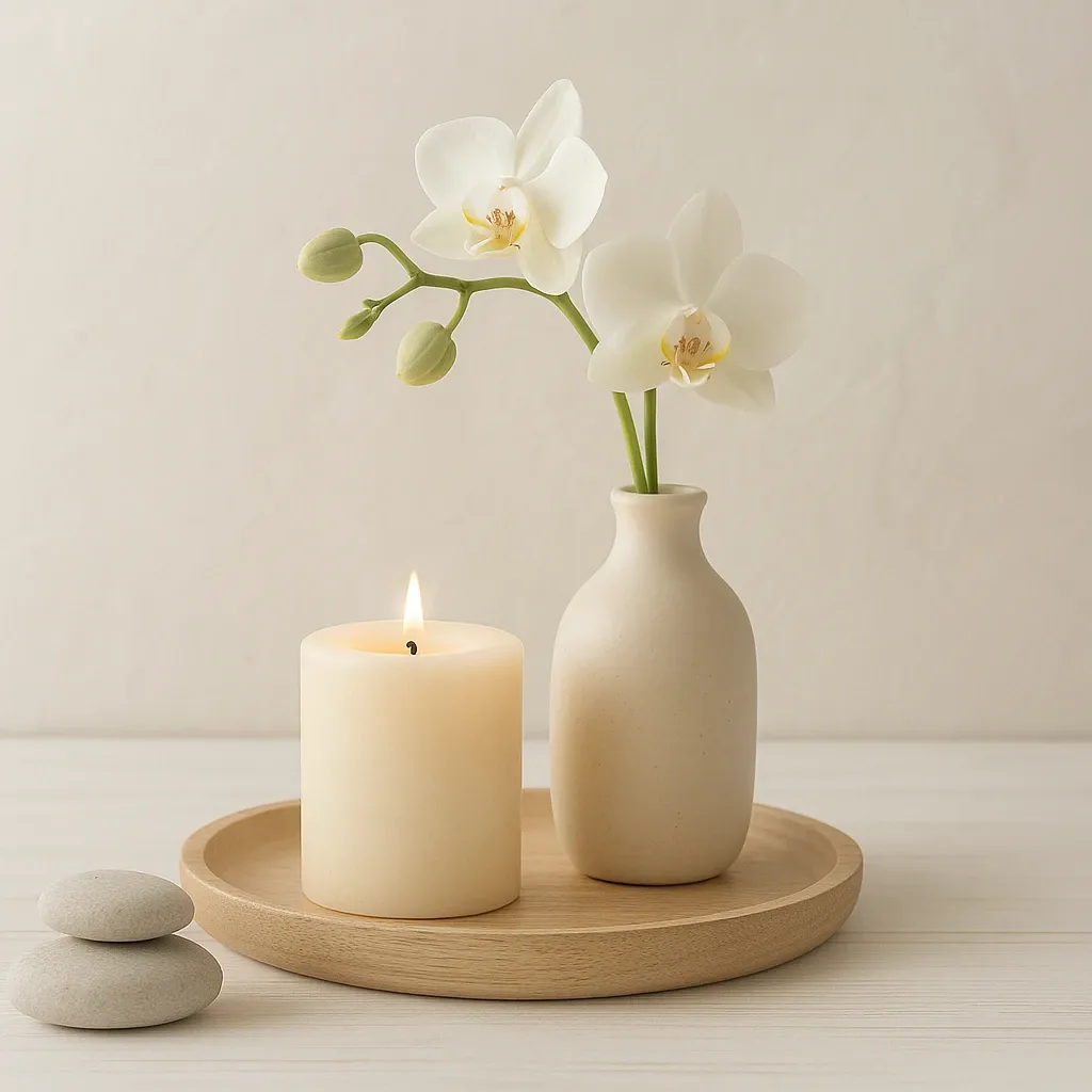 flower and vase with candle